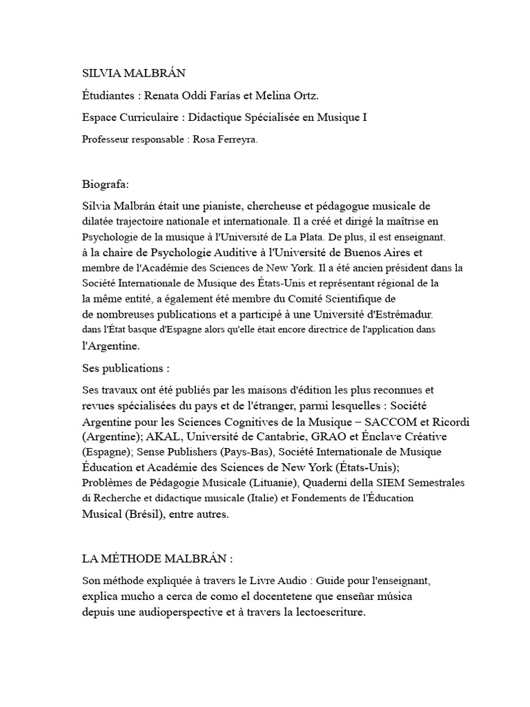 Méthode Malbrán : Enseignement Musical Innovant | PDF | Hauteur ...