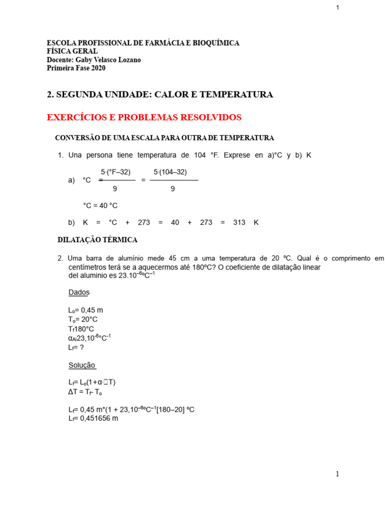 Exercícios de Calor e Temperatura | PDF | Calor | Temperatura