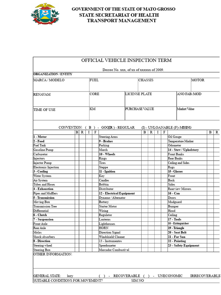 Official Vehicle Inspection Term [478 140113 SES MT] | PDF | Fuel ...