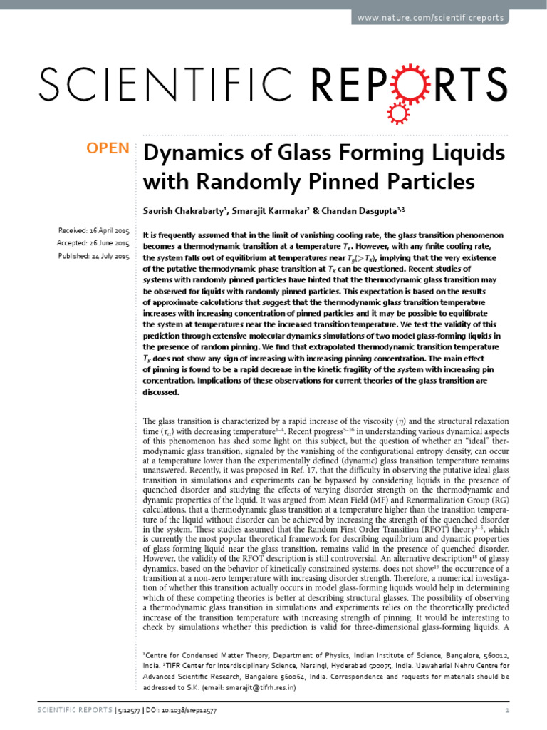 Glass Transition in Pinned Liquids Dynamics | PDF | Temperature | Liquids