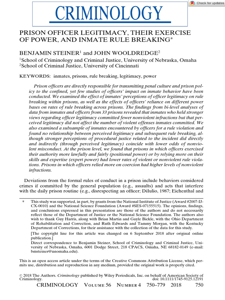 Officer Legitimacy and Inmate Misconduct | PDF | Prison | Sampling ...