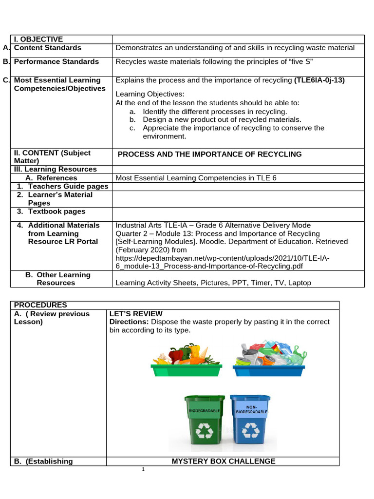 TLE 6 Q4.. | PDF | Recycling | Learning