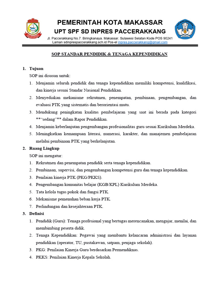 SOP Pendidik dan Tenaga Kependidikan | PDF