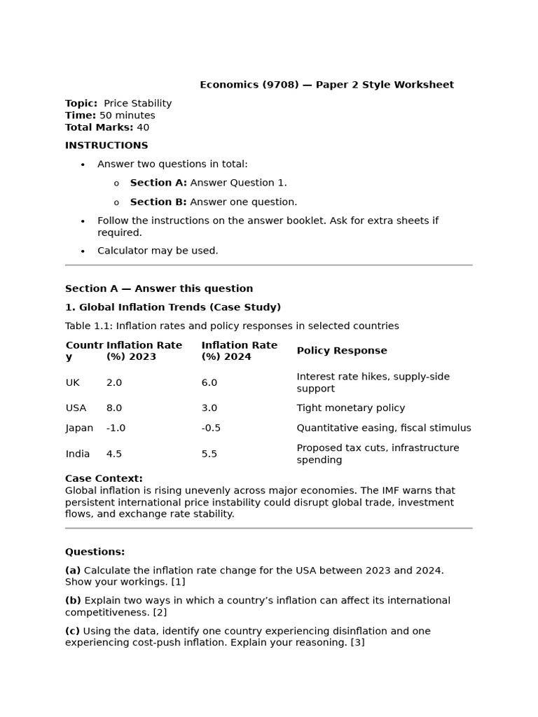 Global Inflation Trends Worksheet | PDF | Inflation | Monetary Policy
