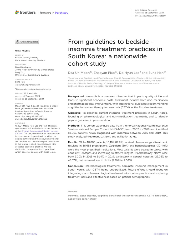 From Guidelines to Bedside - Insomnia Treatment Practices in South ...