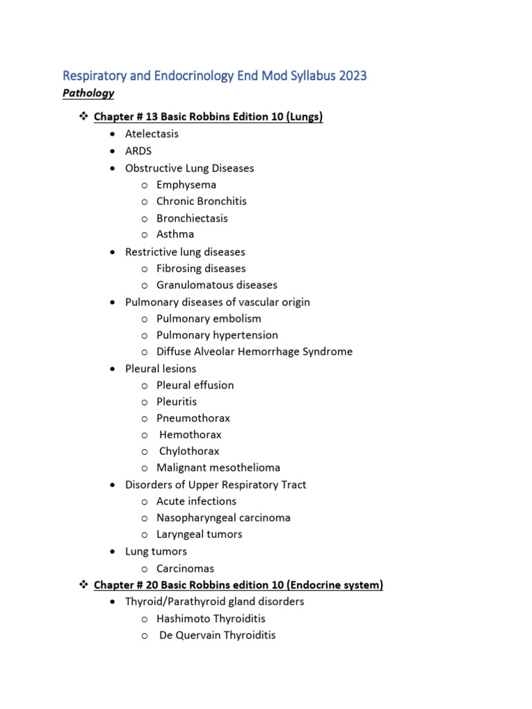 2023 End Mod Syllabus for Medical Studies | PDF | Respiratory Diseases ...