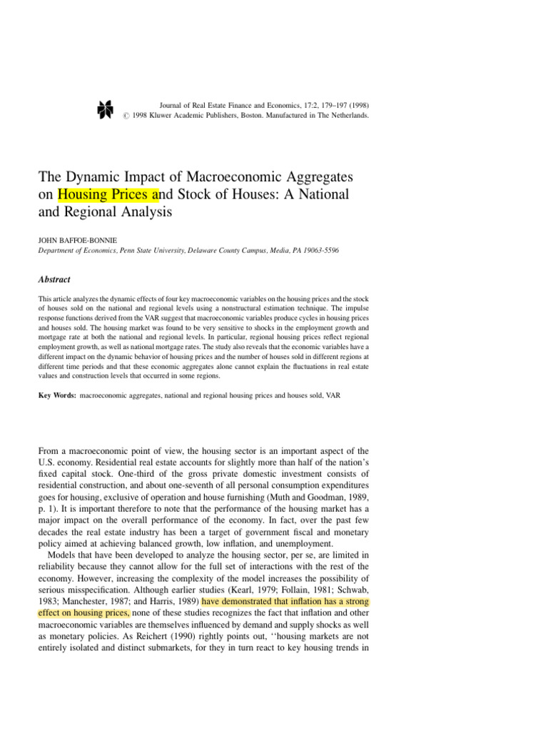 Macroeconomic Effects on Housing Prices | PDF | Macroeconomics | Vector ...