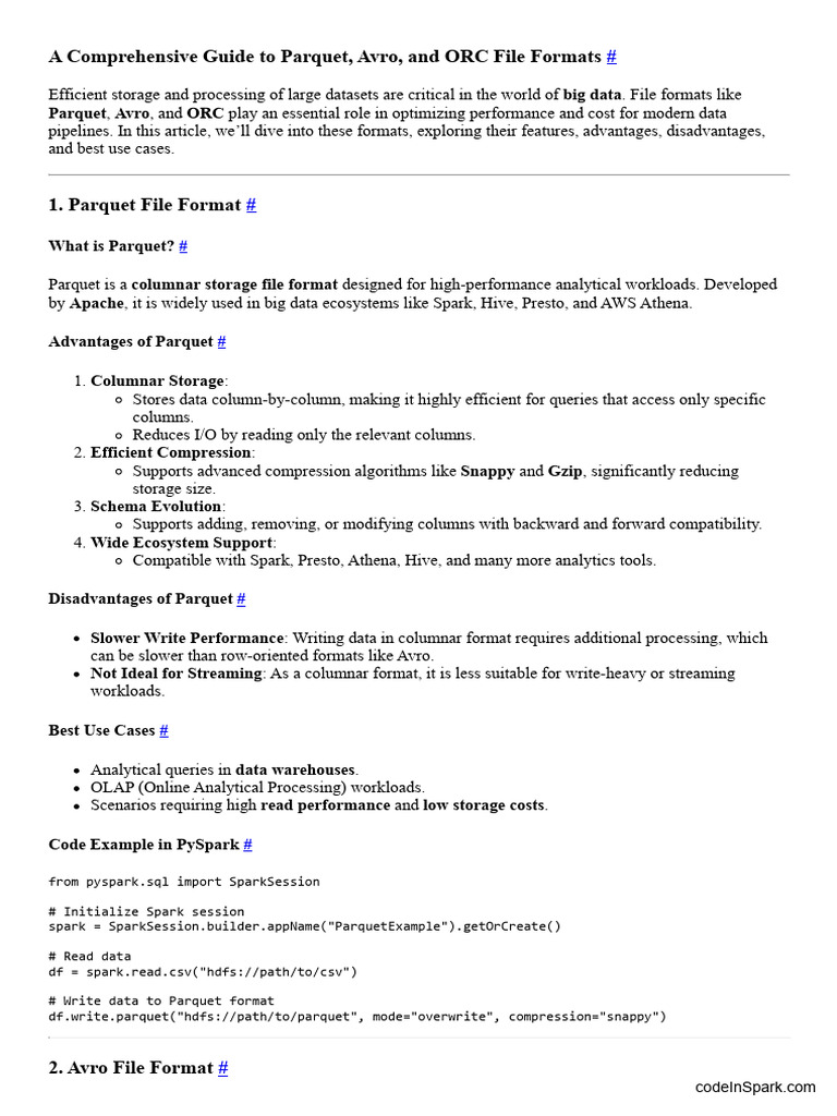 Parquet, Avro, ORC File Formats Explained | PDF | Data Management ...