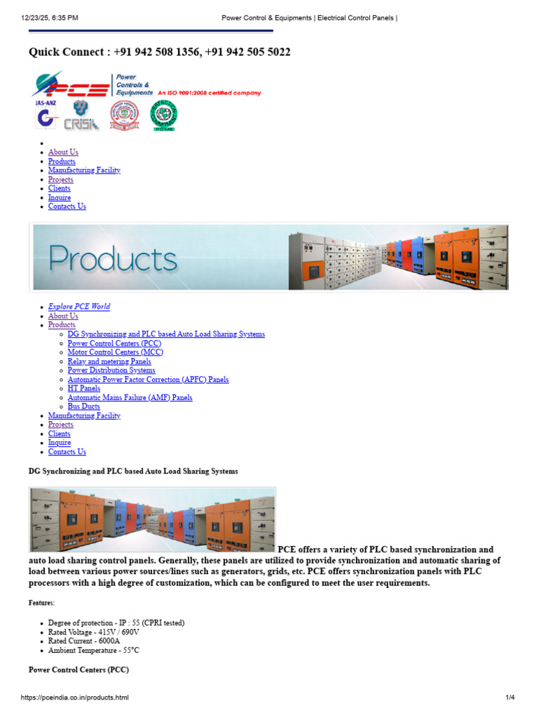 Power Control & Equipments - Electrical Control Panels | PDF ...