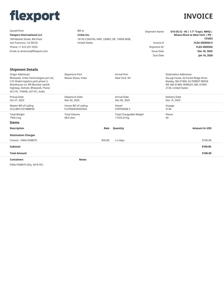 Flexport Invoice FLEX-3505592-5 Summary | PDF | Bill Of Lading | Wire ...