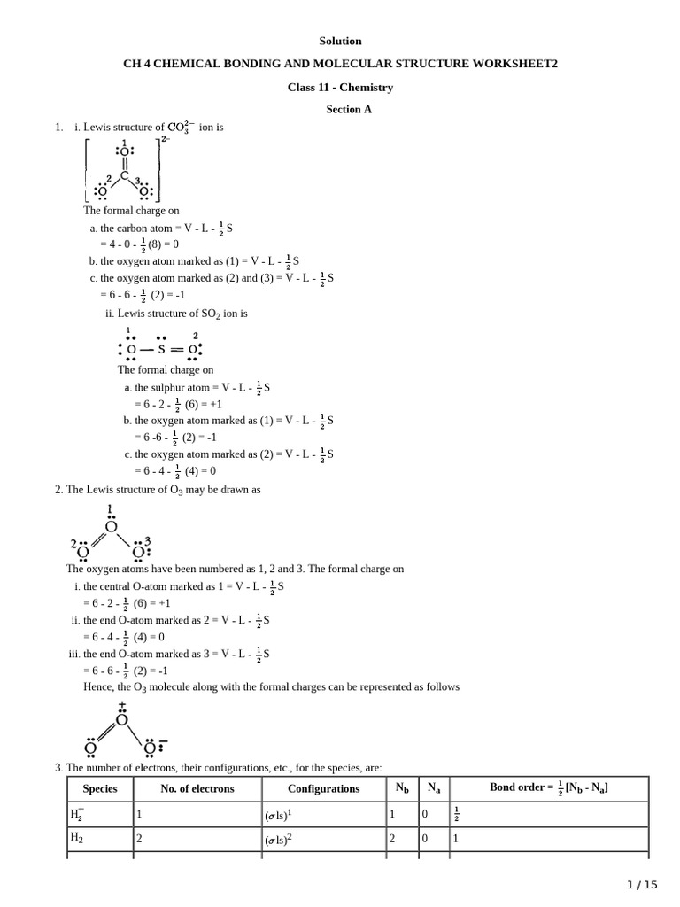 Chemical Bonding and Molecular Structure Worksheet | PDF | Chemical ...