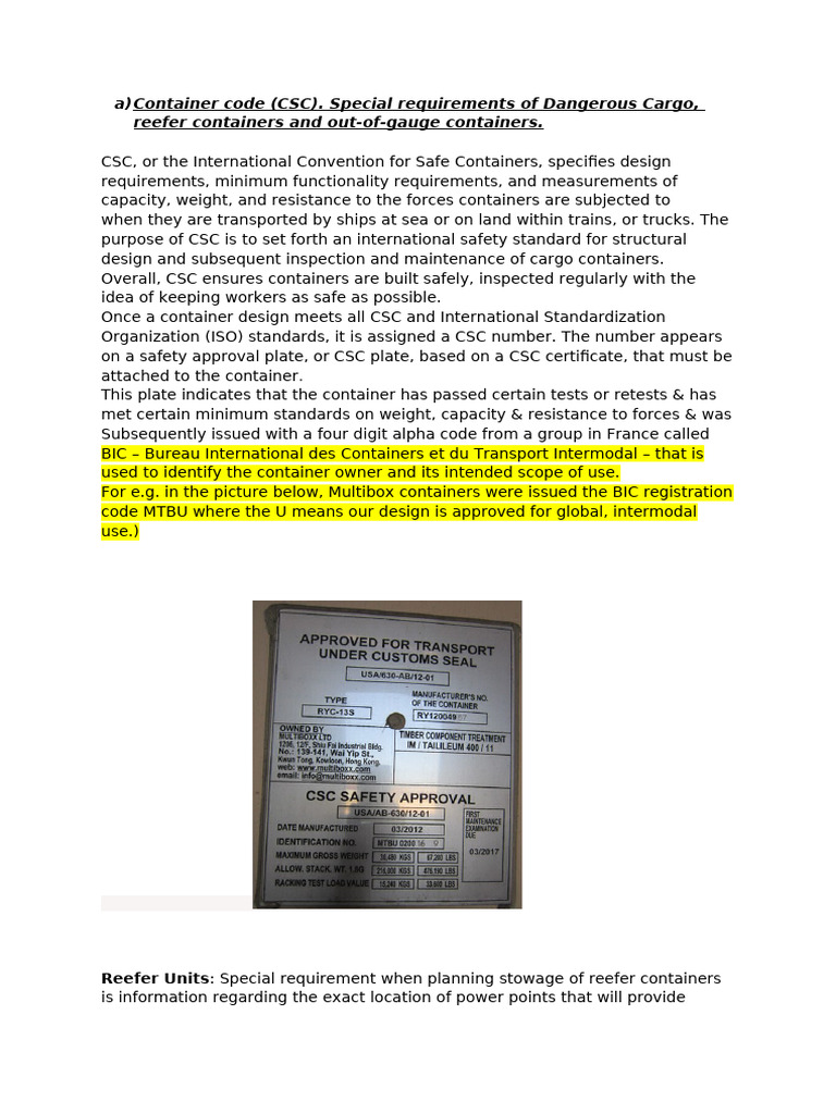 CSC Container Code and Special Cargo Guidelines | PDF | Freight ...