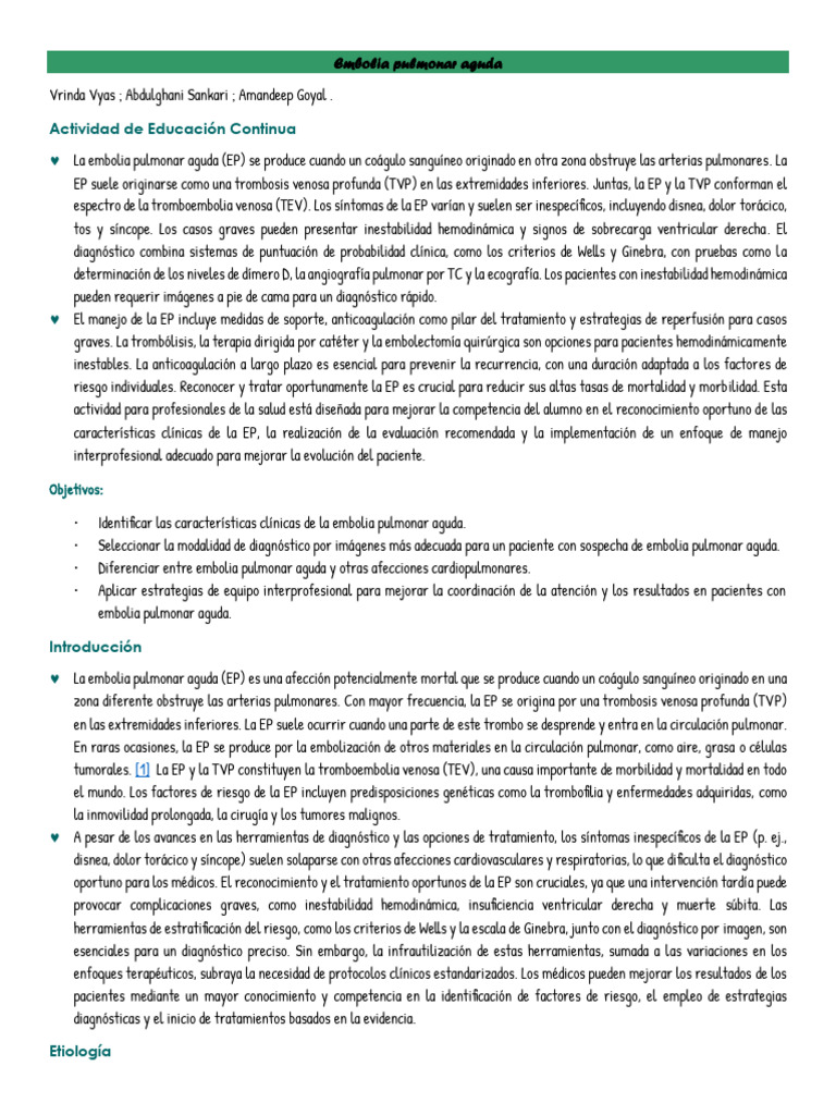 Guía sobre Embolia Pulmonar Aguda | PDF | Infarto de miocardio | Medicina