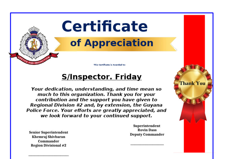 Certificate of Appreciation for Inspector | PDF