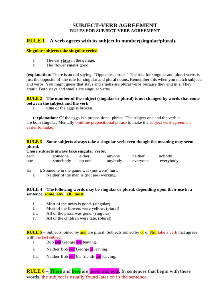 Subject-Verb Agreement Rules Explained | PDF | Grammatical Number | Verb