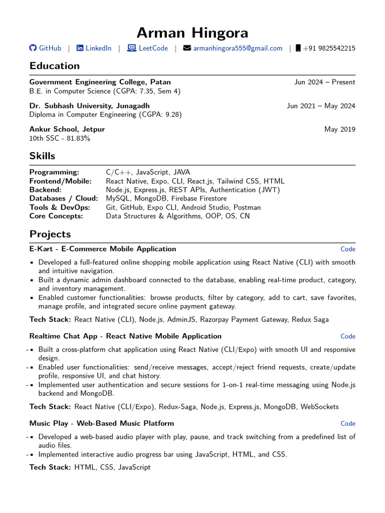 Arman Hingora: Computer Science Projects | PDF