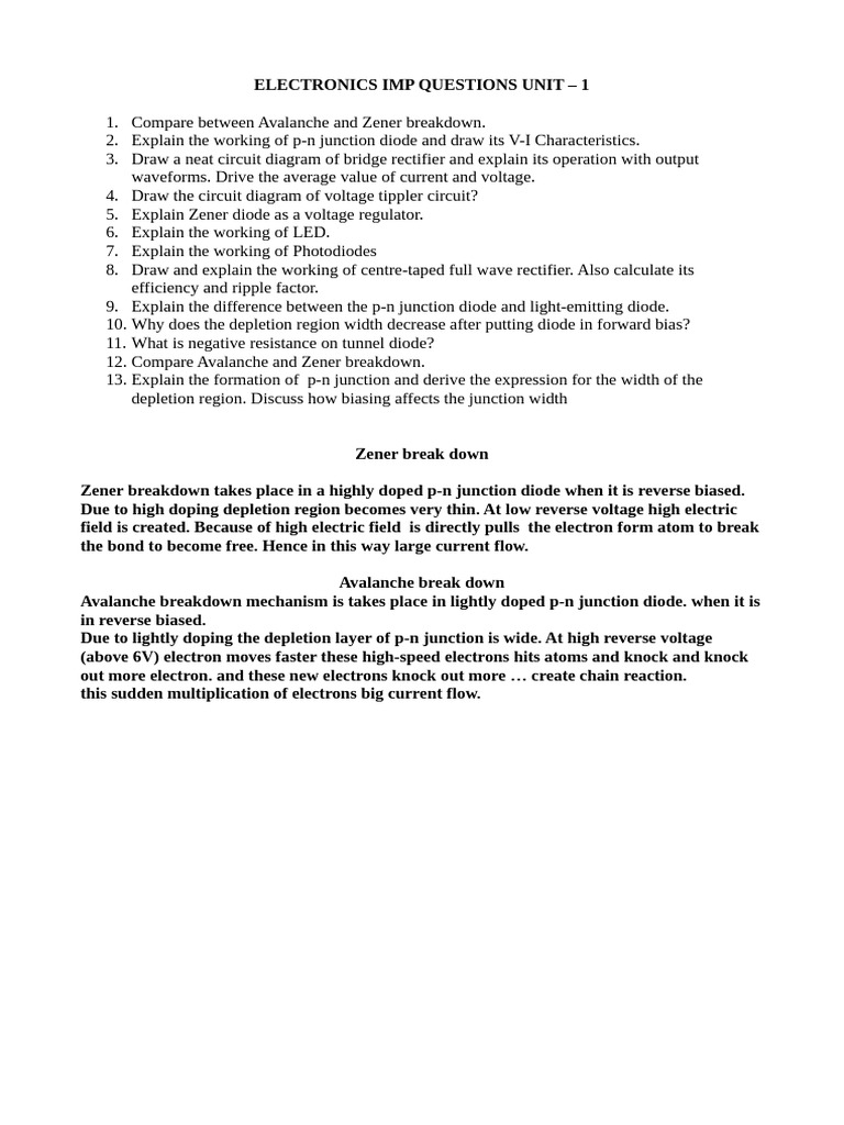 Elec Unit 1 Imp Ques | PDF