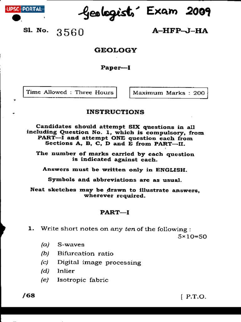 Geologists Exam 2009 Question Paper Geology Paper I | PDF