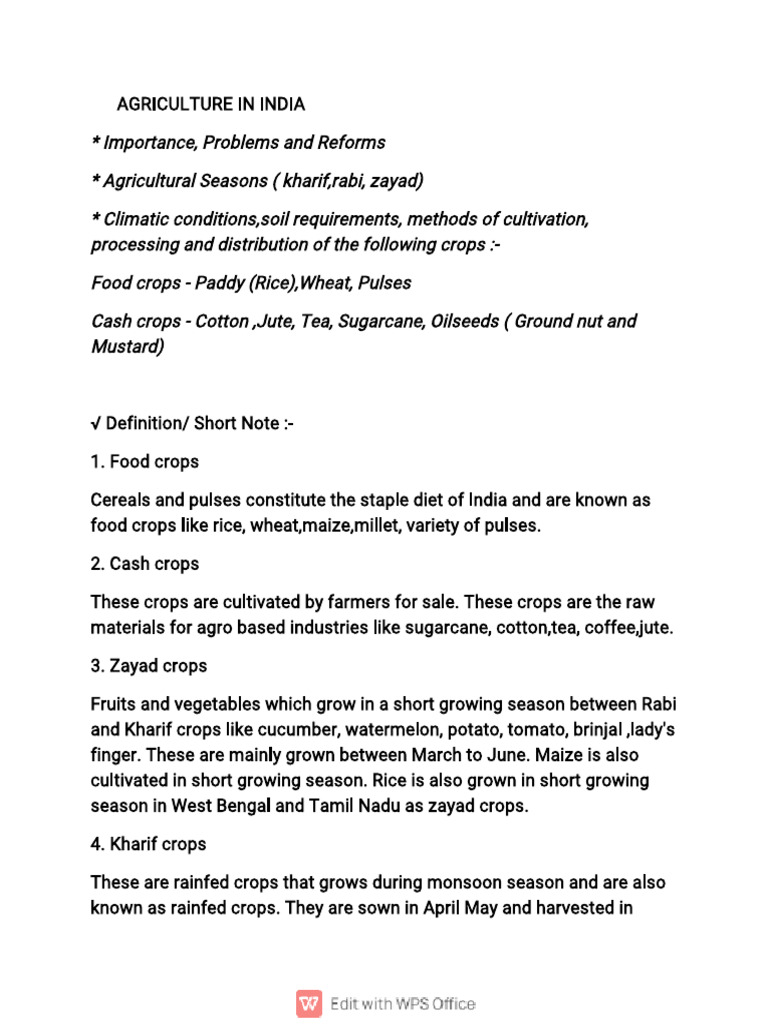 AGRICULTURE IN INDIA | PDF | Agriculture | Crops
