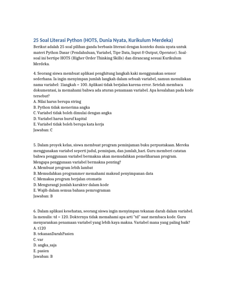 25 Soal HOTS Literasi Python Dasar | PDF
