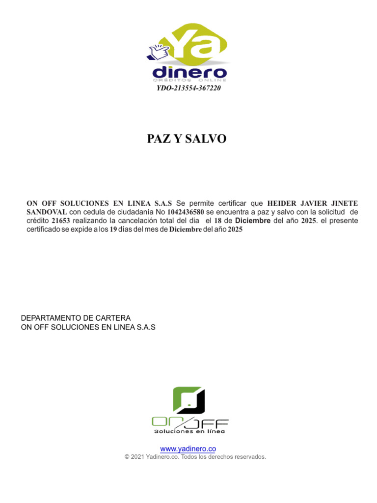Certificado de Paz y Salvo 2025 | PDF