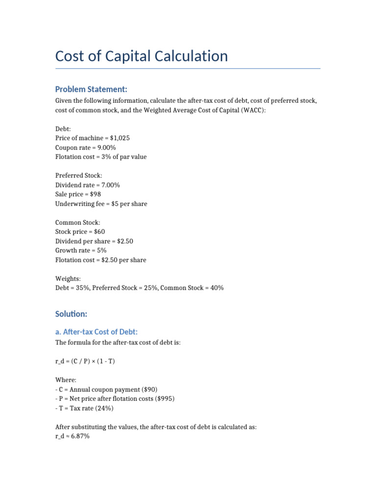 Cost of Capital and WACC Calculation | PDF