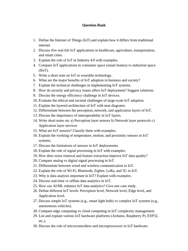 Comprehensive IoT Question Bank Guide | PDF | Internet Of Things ...