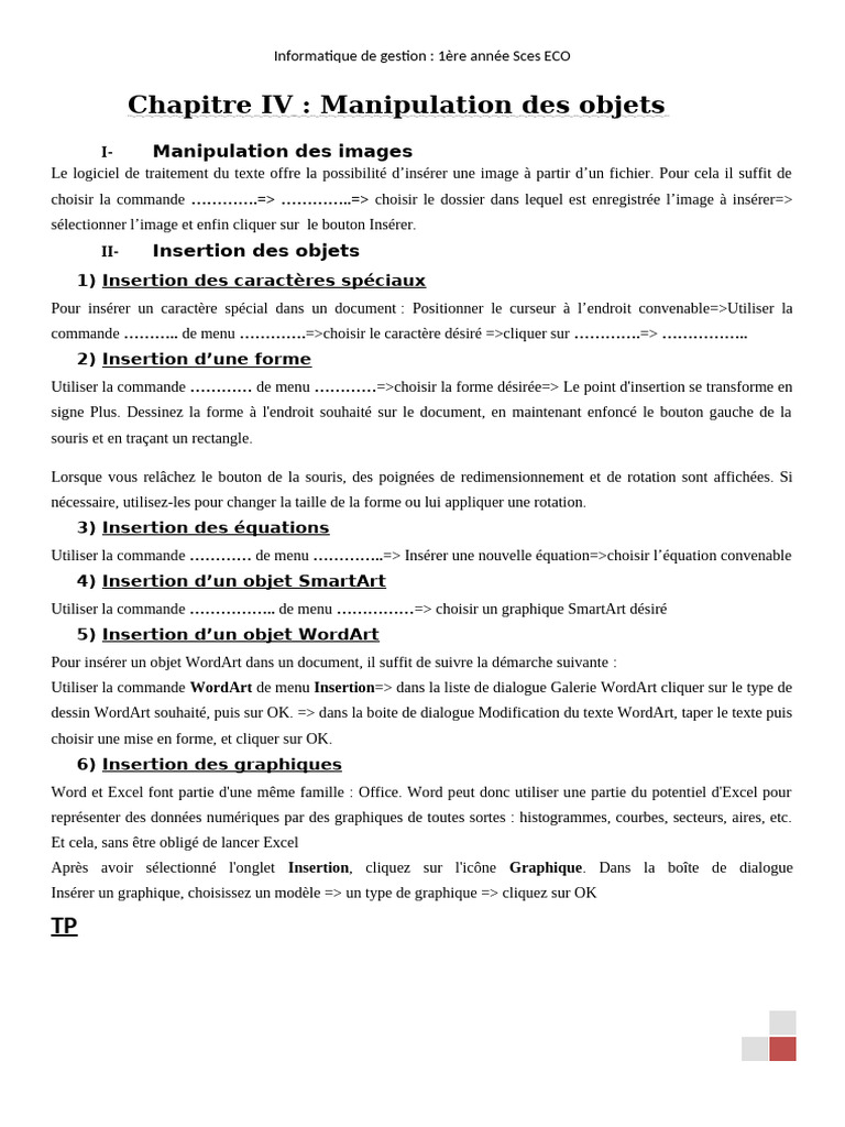 Manipulation d'objets en traitement de texte | PDF | Curseur (interface ...