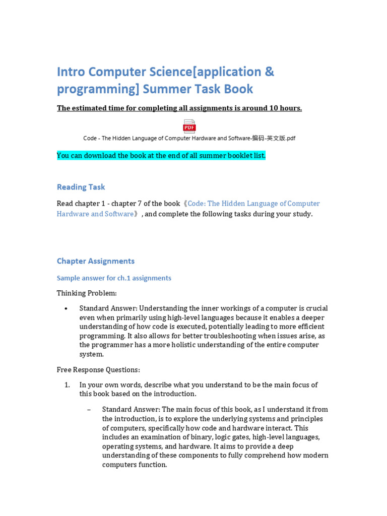 Intro Computer Science Summer Assignment 2025 Summer | PDF | Electronic ...
