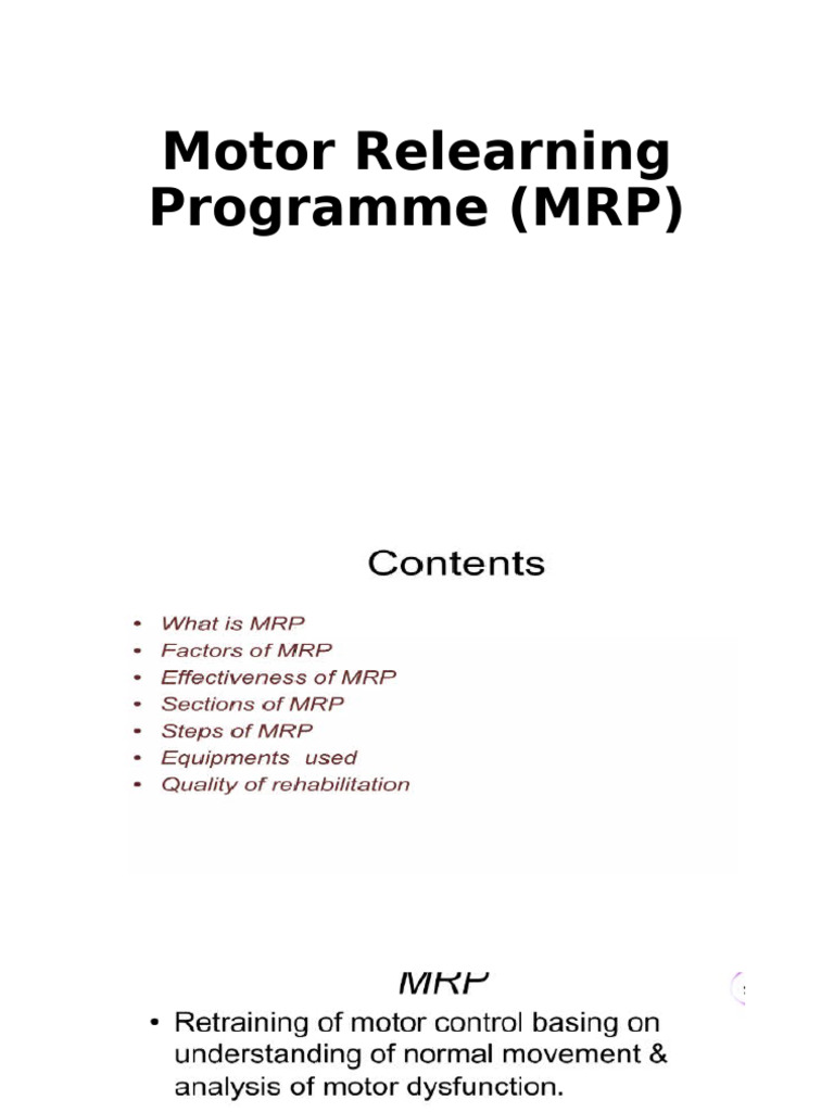 Motor Relearning Programme (MRP) | PDF