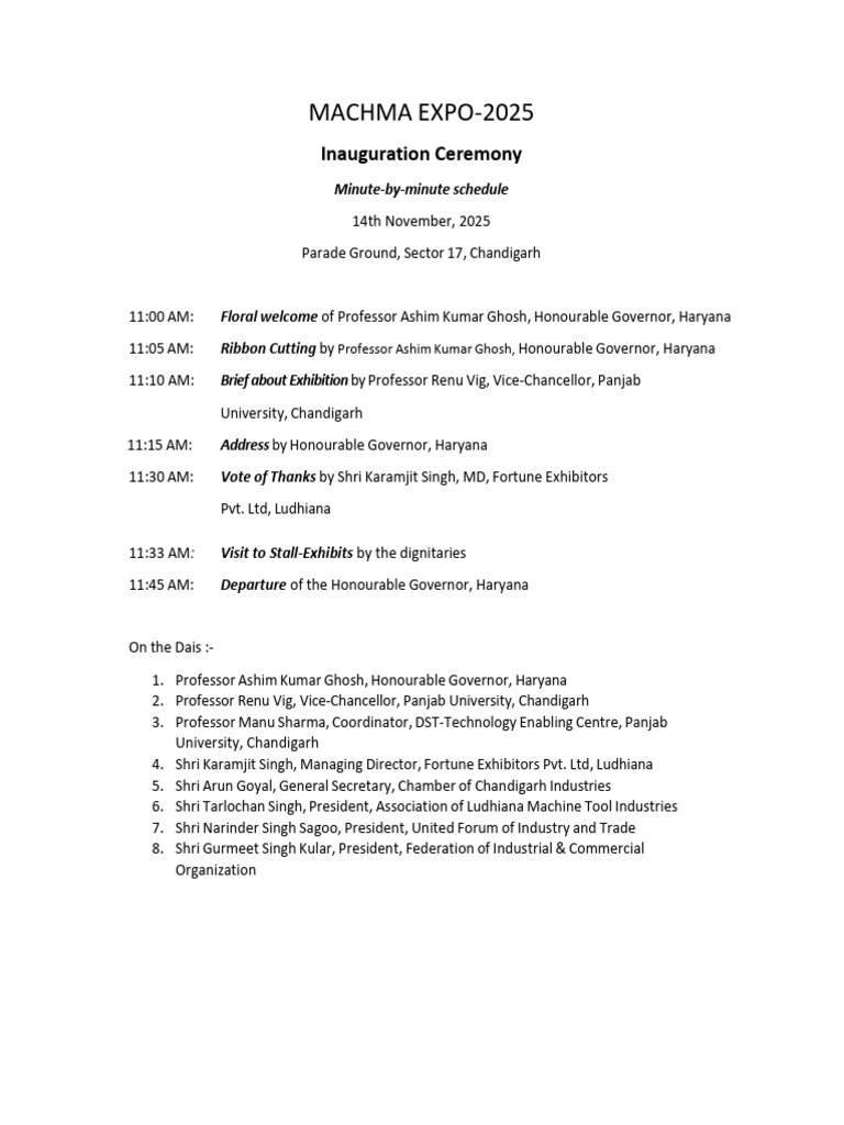 MACHMA Expo 2025 Inauguration Schedule | PDF