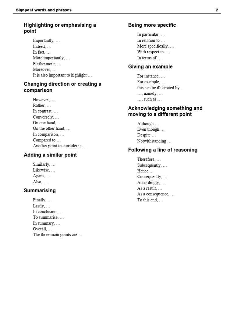 Effective Signpost Words and Phrases | PDF