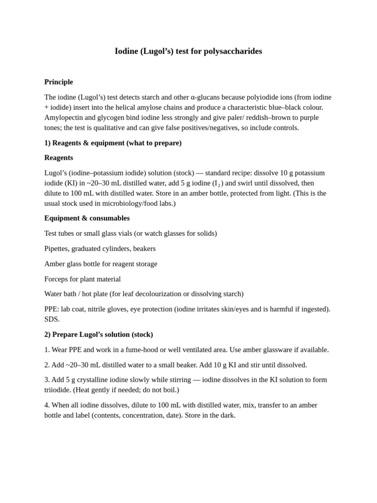 Iodine Test for Starch Detection | PDF | Iodine | Starch