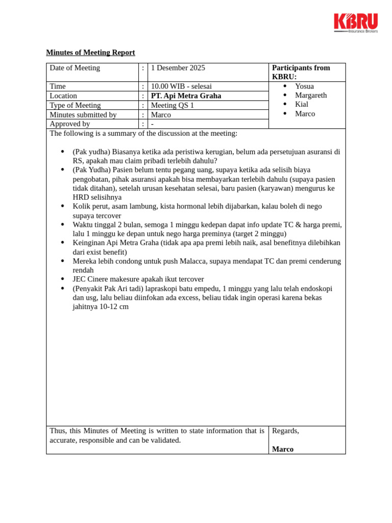 Notulen Rapat KBRU 1 Desember 2025 | PDF