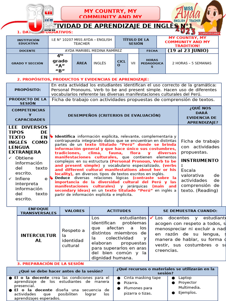 Sesion o Actividad de Aprendizaje - Semana1 - 5to Grado - Jer Rural ...