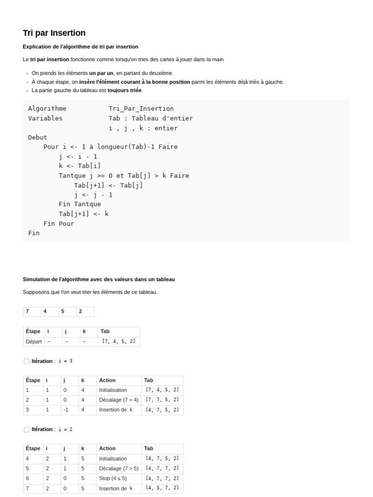 Algorithme de Tri par Insertion | PDF