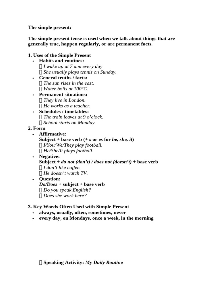 Understanding Simple Present Tense | PDF | Verb | Linguistics