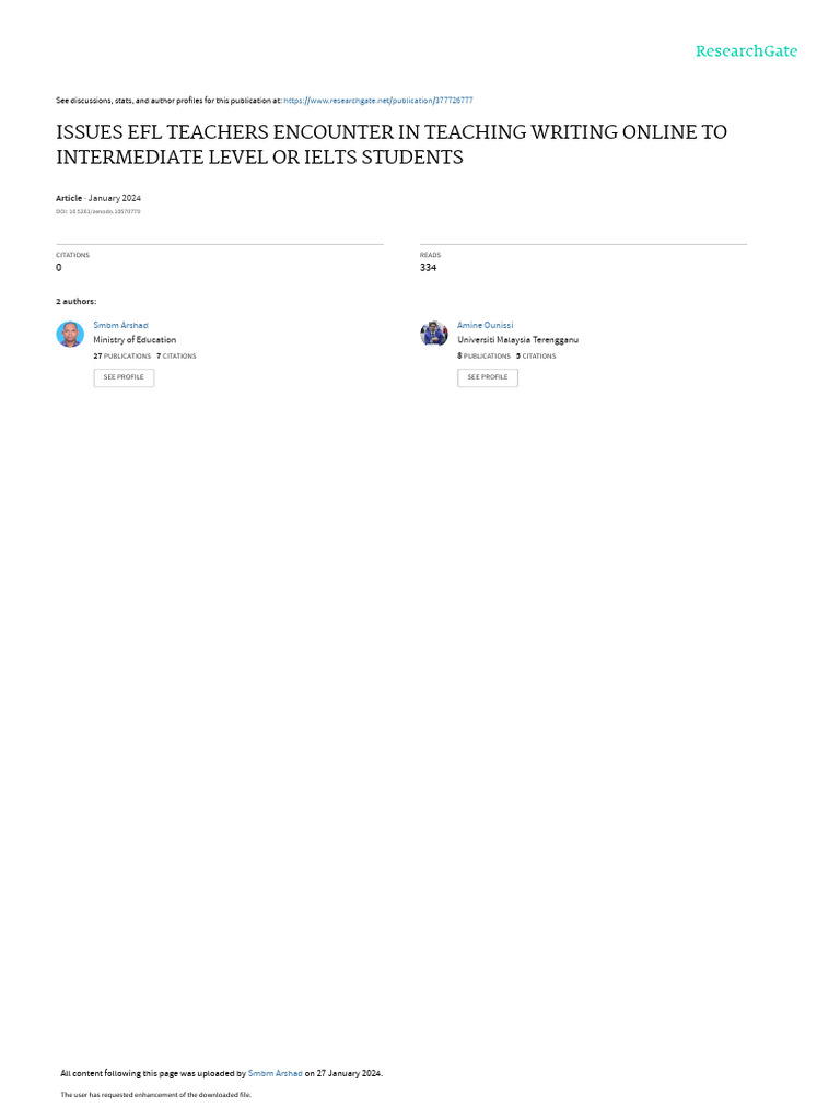 EFL Teachers' Online Writing Challenges | PDF | Educational Technology ...