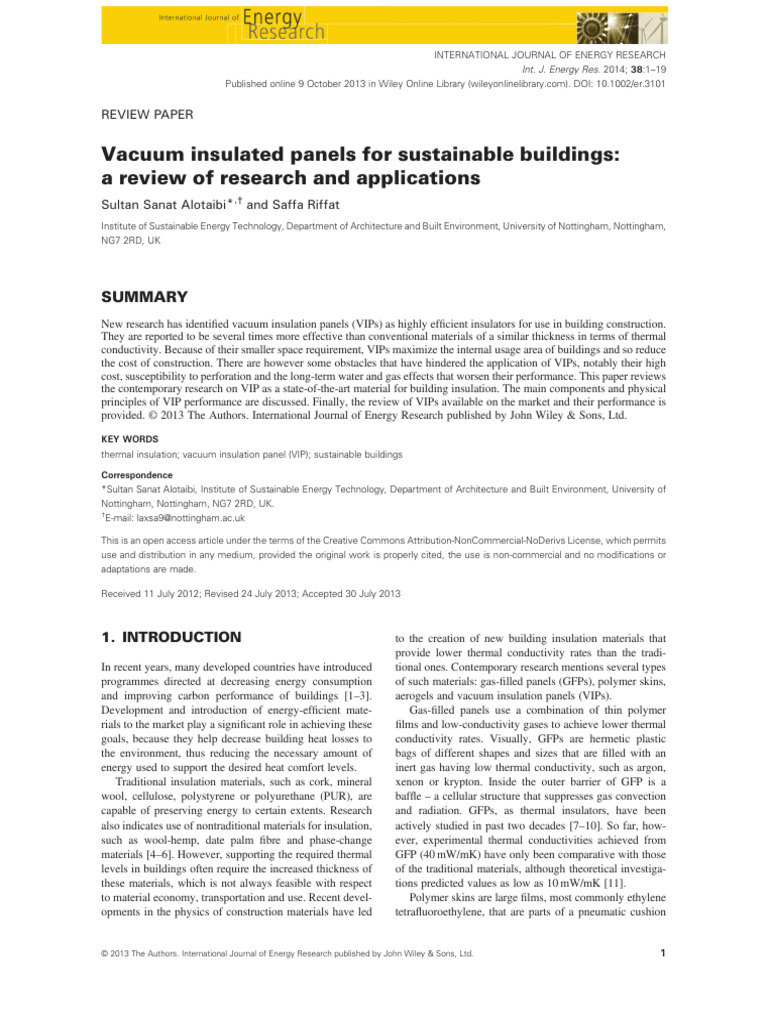 VIP Vacuum Insulated Panels For Sustainable Buildings A Review of ...