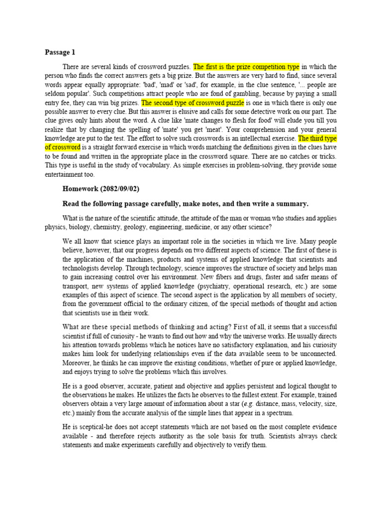 Passage For Note-Making and Summary Writing | PDF | Crossword | Thought