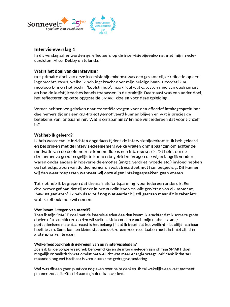 Intervisieverslag 1 | PDF