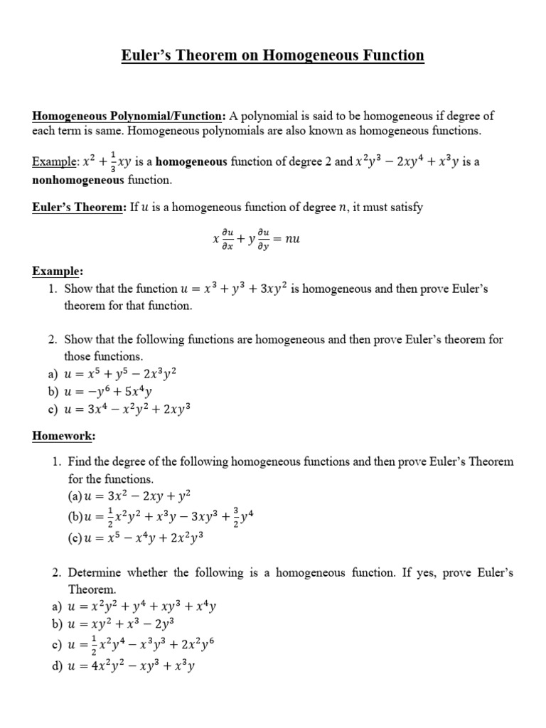 Euler's Theorem on Homogeneous Functions | PDF