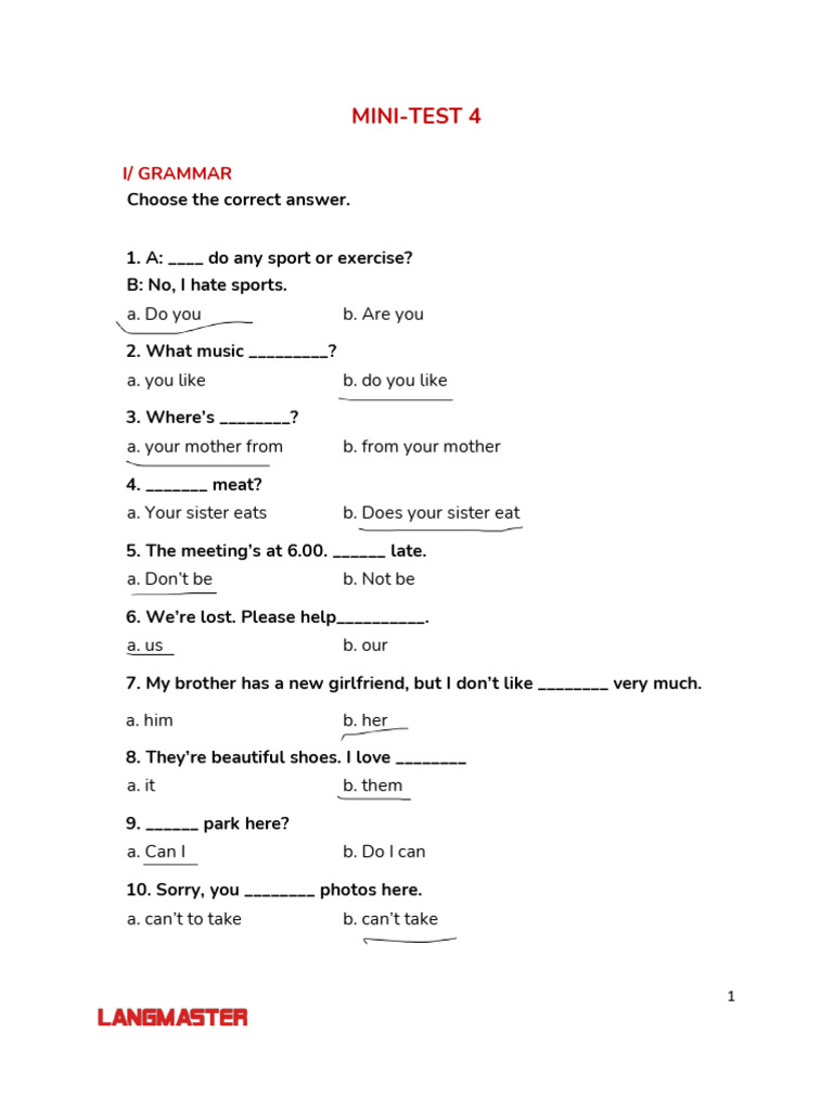 Mini-Test 4: Grammar, Vocabulary, Reading | PDF | Chess | Chess Theory