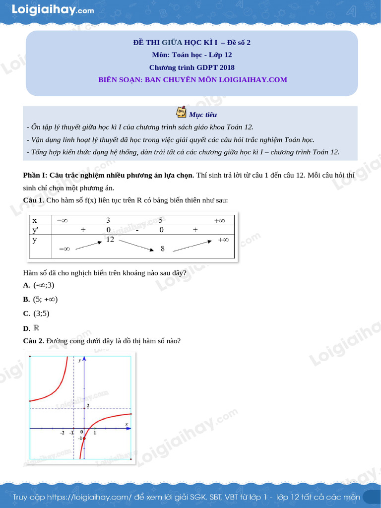 De Thi Giua Ki 1 Toan 12 de So 2 1729579568 | PDF