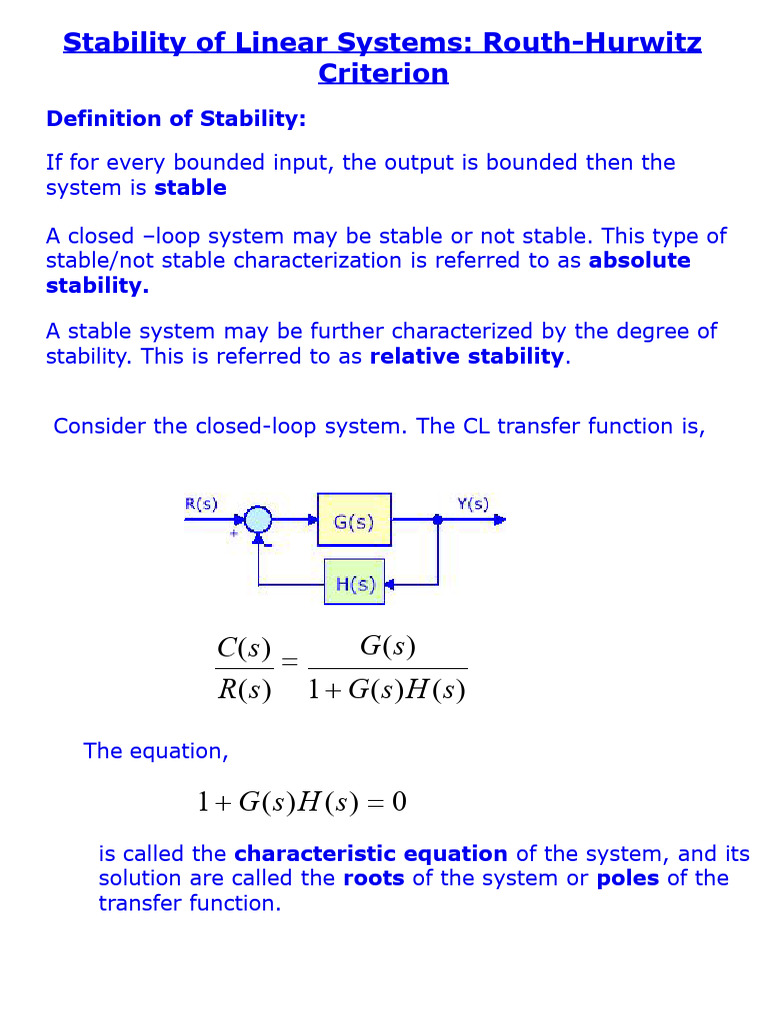Routh-Hurwitz Stability Criterion Explained | PDF