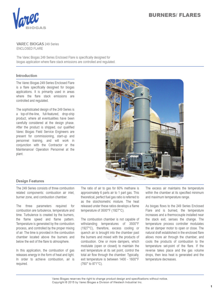 Varec Biogas 249 Series Enclosed Flare | PDF | Combustion | Valve