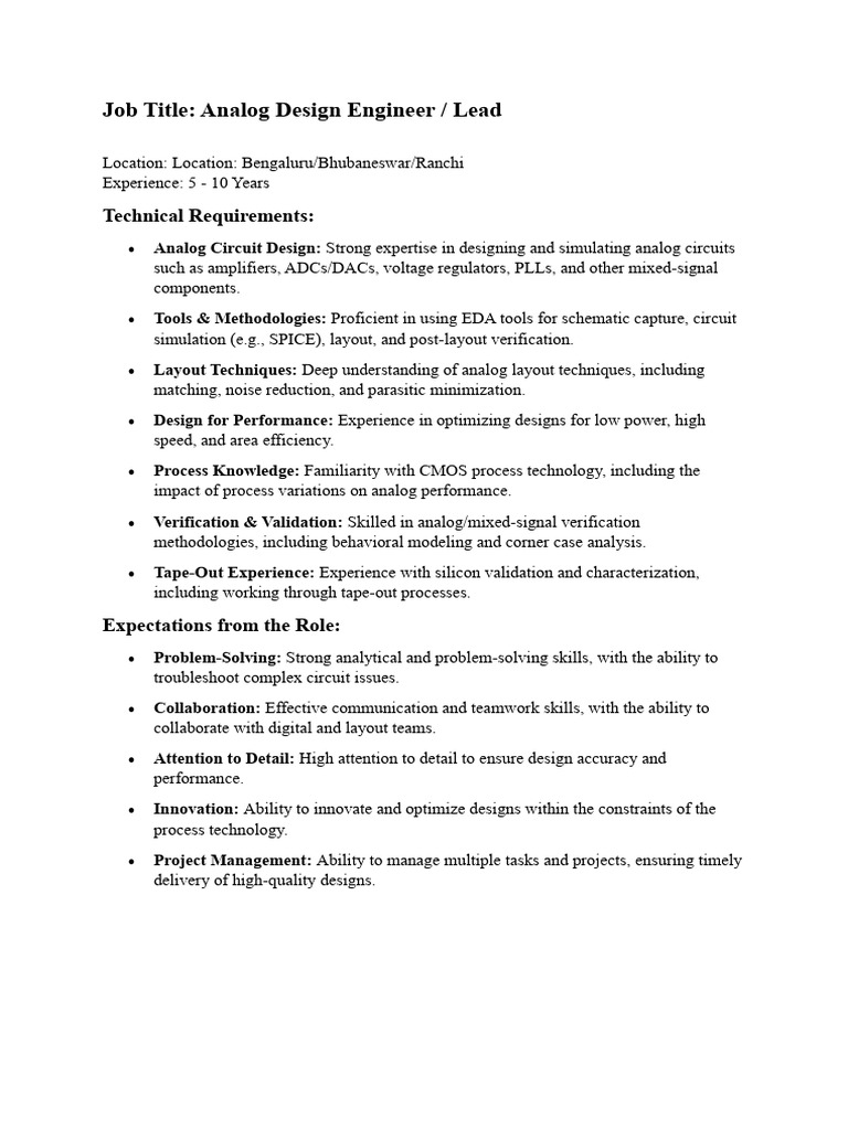 Analog Design Engineer Job in India | PDF