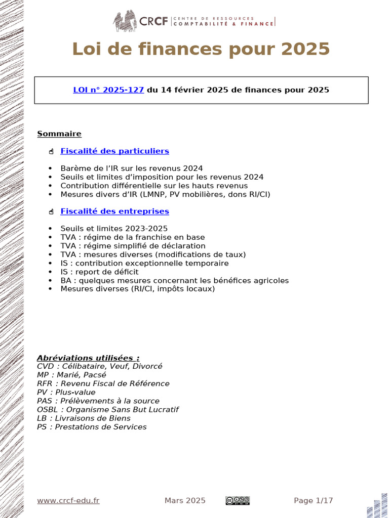 Loi de finances 2025 : Fiscalité détaillée | PDF | Impôt sur le revenu ...