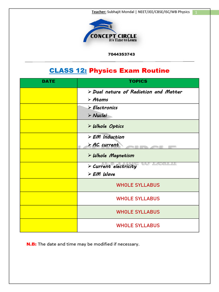 Class 12 Exam Routine 2026 | PDF