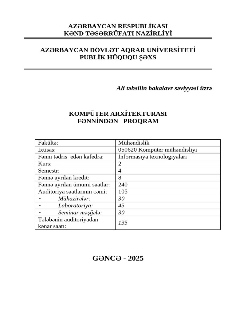 2025 Mahil Bakalavr Proqram Komp Arxitekti | PDF